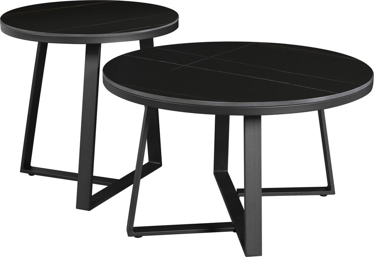 Coffee tables - Coffee table Set of 2 Tanner Round Marble Look Black Round - Dimehouse