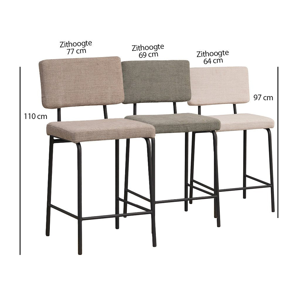 Scandinavian bar stool Espen taupe recycled fabric 64-77 cm Recycled polyester 47 cm wide