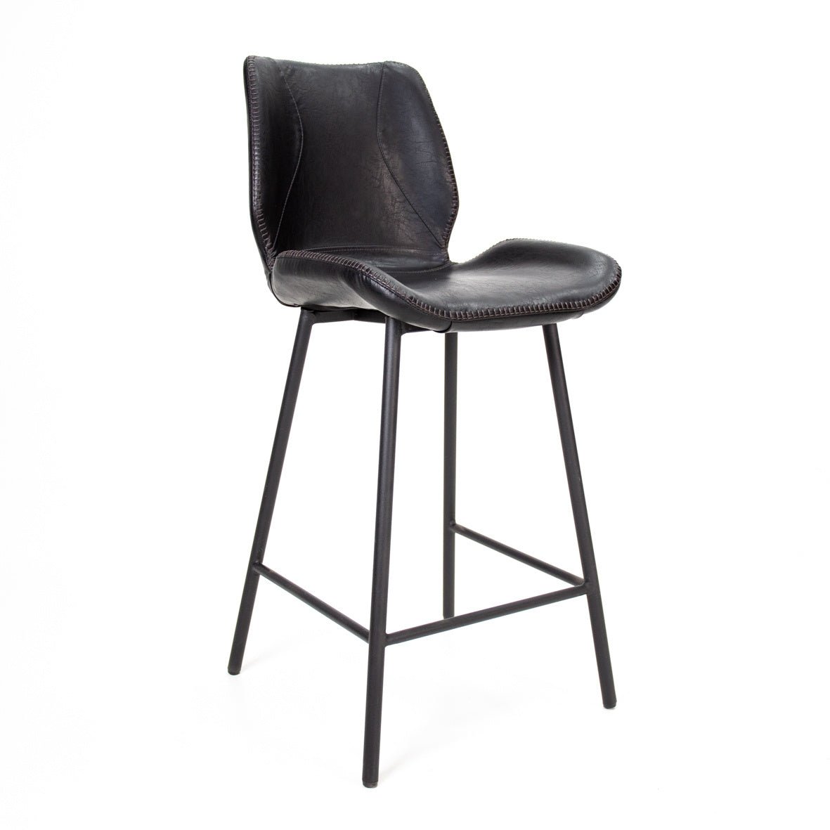 Bar stool Beau artificial leather Dimehouse Black LxWxH 84x54x52 Faux leather White photo diagonal front view
