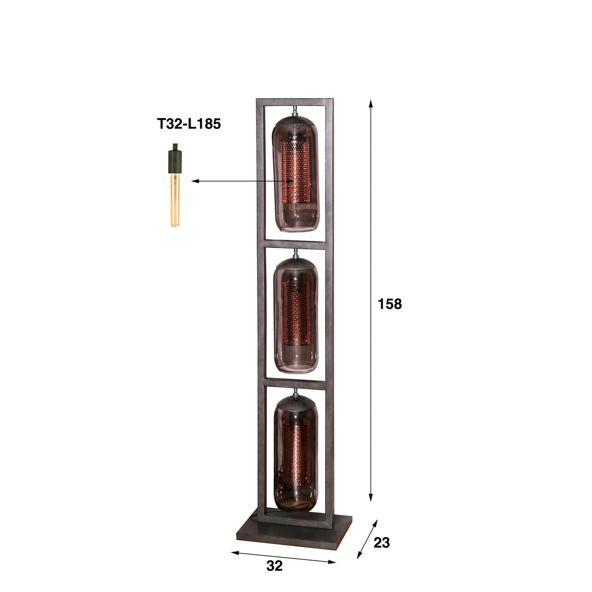 Floor lamp Hilda DH Interior Black LxWxH 162x38x29 Metal White photo size indication