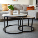 Coffee tables - Coffee table set of 2 Trevor marble white round - Dimehouse