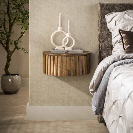 Bedside tables-Bedside table Ridge floating Sand 1 drawer 40 x 35 x 17 cm-Dimehouse