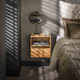 Bedside Tables - Floating Bedside Tables Set of 2 Ceriel Acacia Wood with 1 Drawer and Open Compartment - Dimehouse