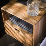 Bedside Tables - Floating Bedside Tables Set of 2 Ceriel Acacia Wood with 1 Drawer and Open Compartment - Dimehouse