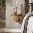 Bedside tables - Floating bedside table Curve round 1 - drawer Mango wood sand - Dimehouse