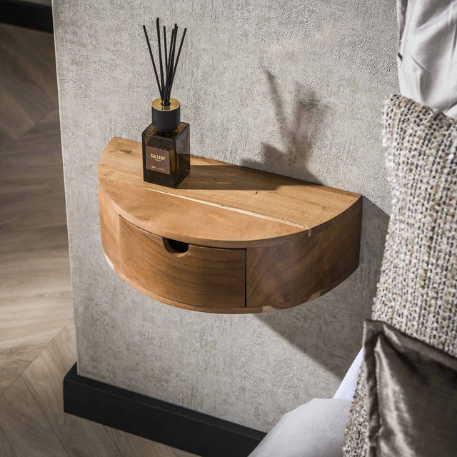 Bedside tables - Floating Bedside Table Noa Half Round Acacia Wood - Dimehouse