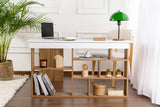 Desks - Vesper Study desk 130x120 cm white pine wood White Atlantic Pine Melamine - Dimehouse