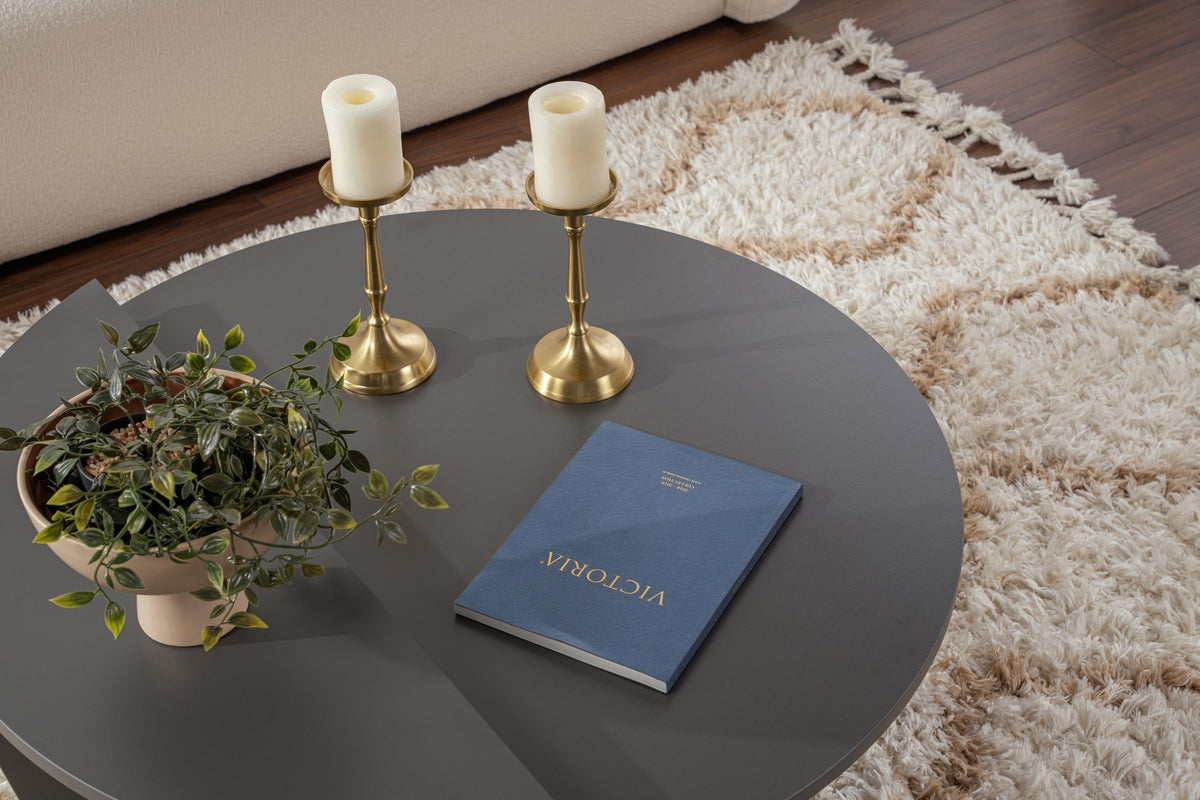 Coffee tables - Round Coffee Table Anthracite Melamine 85 cm Orin - Dimehouse