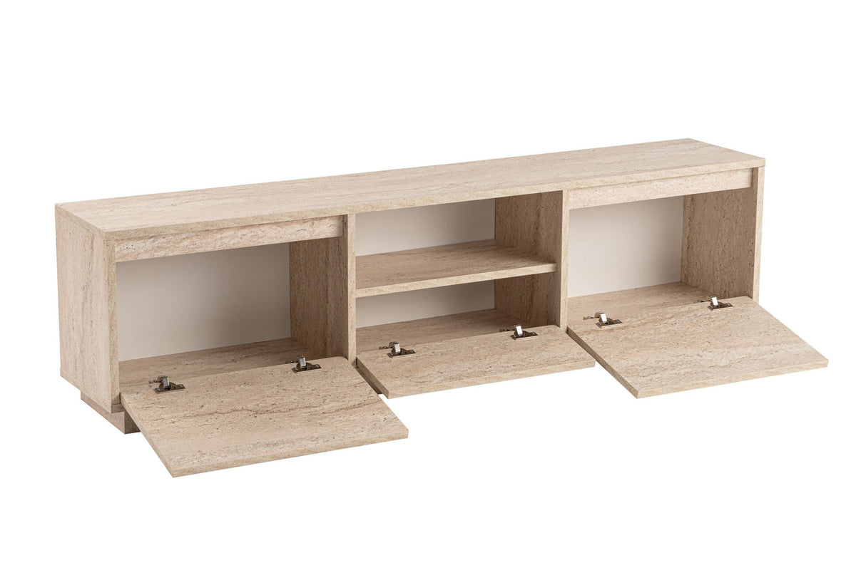 TV Furniture - TV Furniture Japandi Travertine Melamine - three cabinets - 160x42x29.5 cm - Flare - Dimehouse