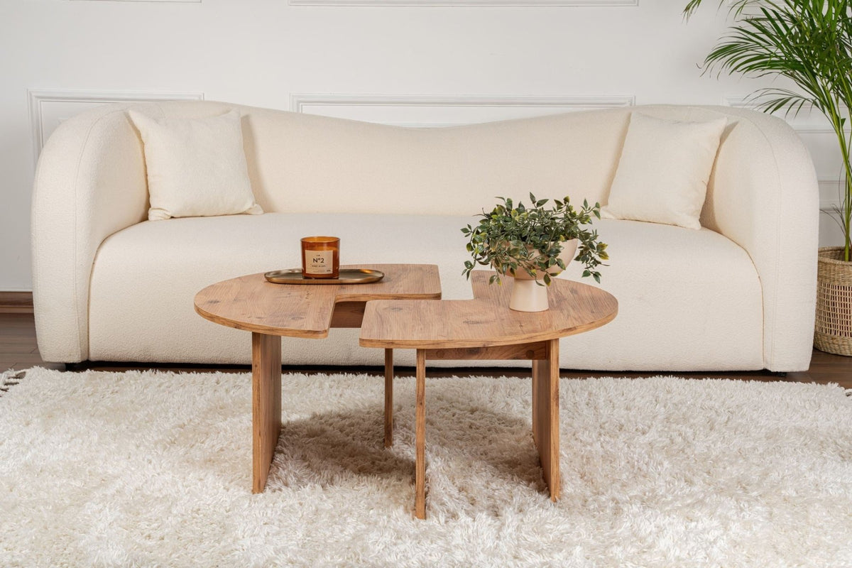 Coffee tables - Round Coffee Table Moari Atlantic Pine Wood Melamine 90 cm - Dimehouse
