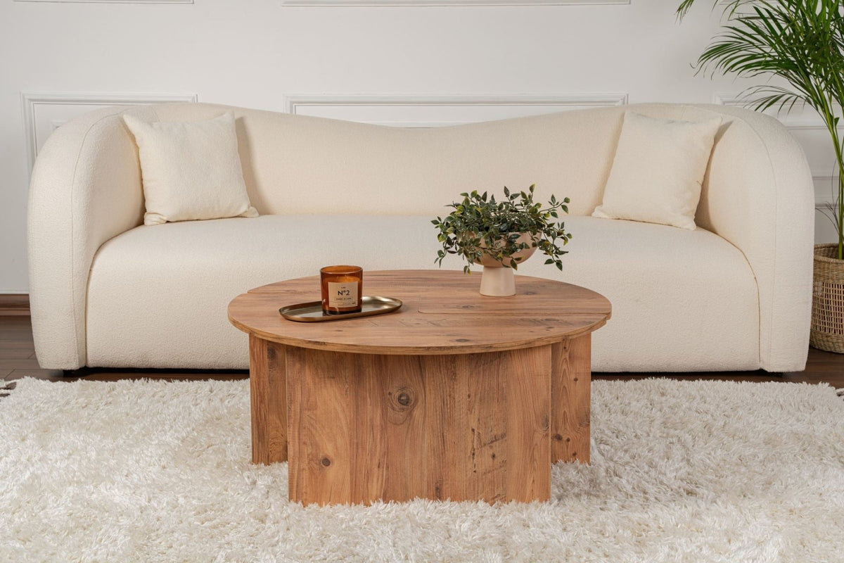 Coffee tables - Round Coffee Table Moari Atlantic Pine Wood Melamine 90 cm - Dimehouse
