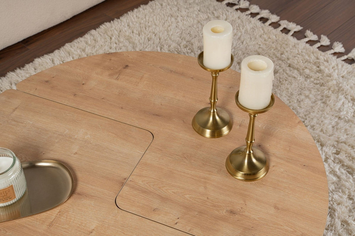 Coffee tables - Round Coffee Table Moari Oak Melamine 90 cm - Dimehouse