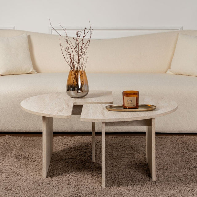 Coffee tables - Coffee table Set of 2 Travertine Maira - Melamine - Dimehouse