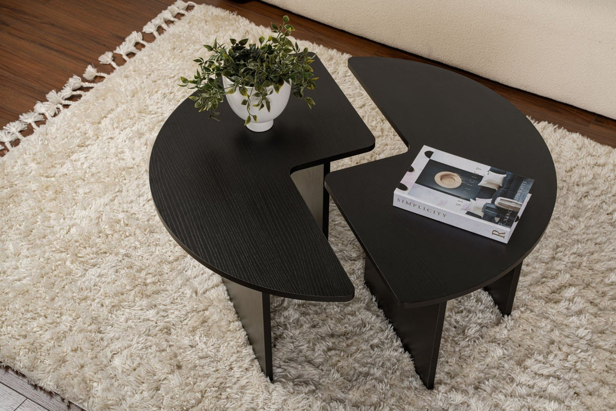 Coffee tables - Round Coffee Table Moari Black Melamine 90 cm - Dimehouse