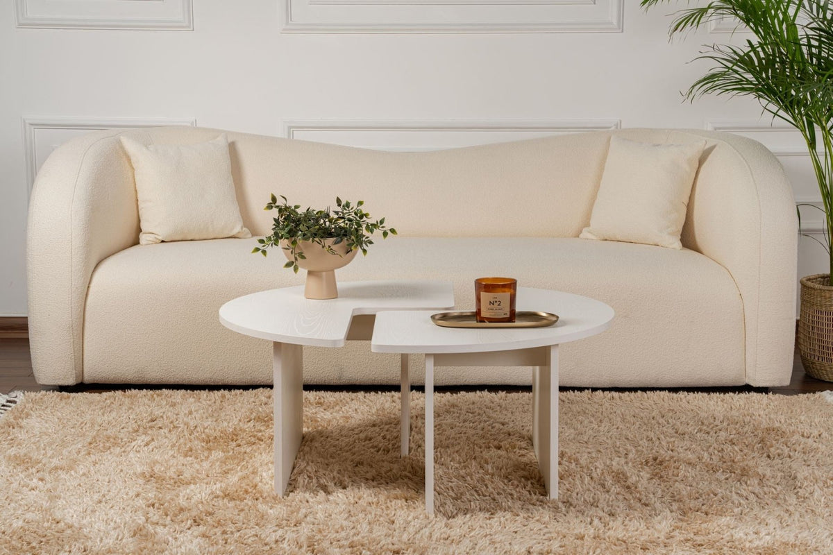 Coffee tables - Round Coffee Table Moari Wood Look White Melamine 90 cm - Dimehouse