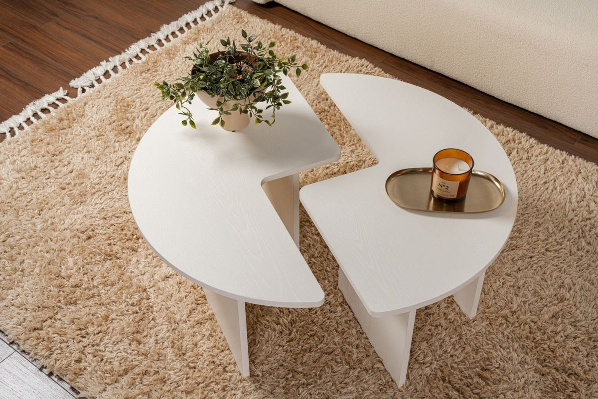 Coffee tables - Round Coffee Table Moari Wood Look White Melamine 90 cm - Dimehouse