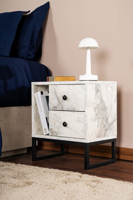 Bedside tables - Bedside table White Marble Melamine Pulsar - Black Frame - Dimehouse