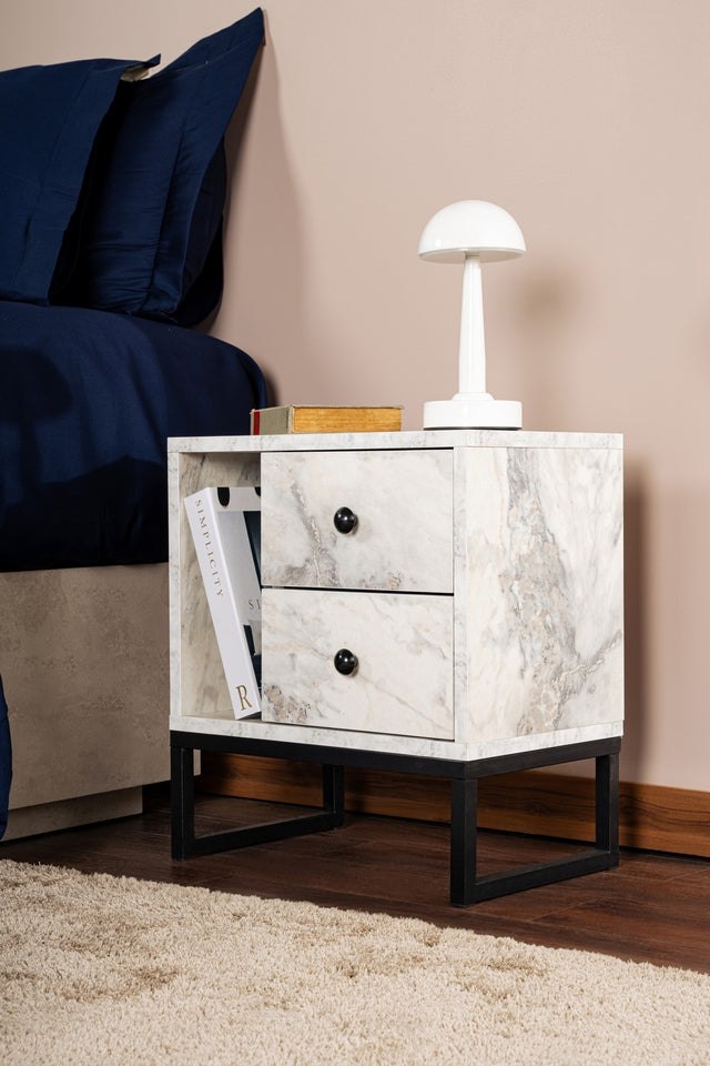 Bedside tables - Bedside table White Marble Melamine Pulsar - Black Frame - Dimehouse