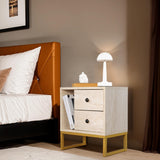 Bedside tables - Bedside table Beige Melamine Pulsar - Gold Frame - Dimehouse