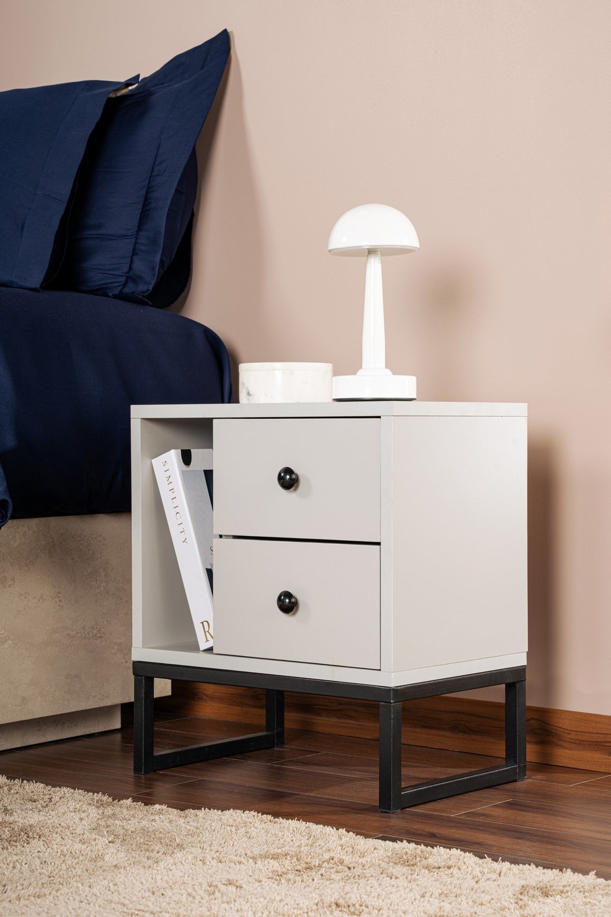 Bedside tables - Bedside table Gray Melamine Pulsar - Black Frame - Dimehouse