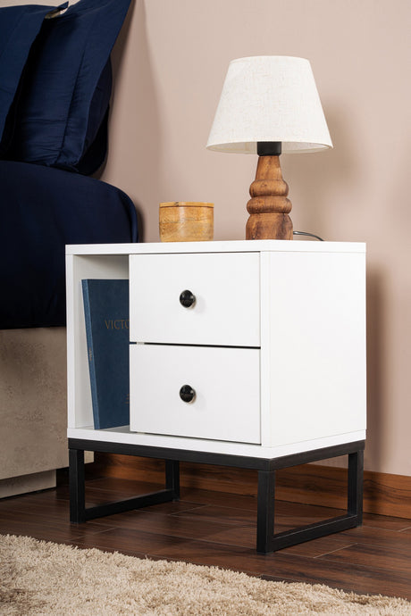 Bedside tables - Bedside table White Melamine Pulsar - Black Frame - Dimehouse