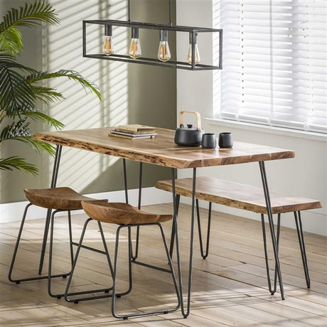 Bar Stools - Set of 2 Industrial Low Stools Acacia Wood Novi - Seat Height 52 cm - Without Backrest - Dimehouse