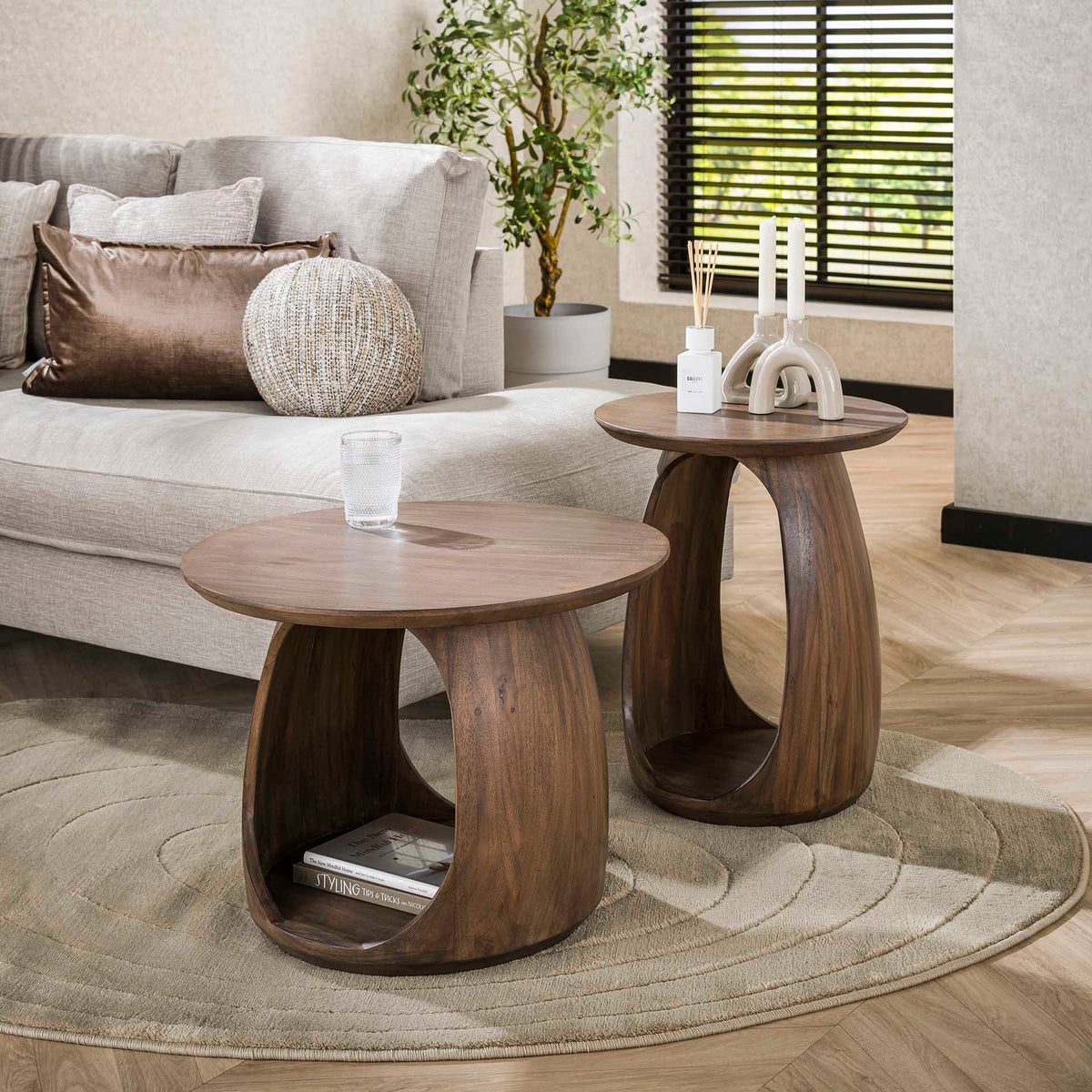 Side tables - Side table Nore Solid Acacia Brown 60x60x46 cm - Dimehouse