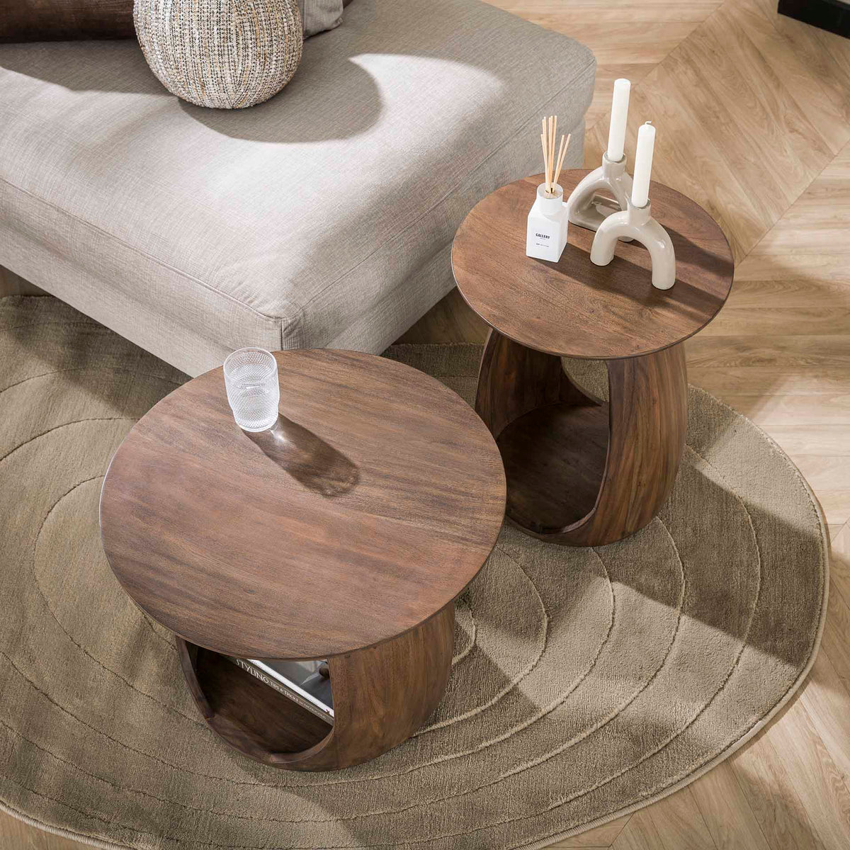 Side tables - Side table Nore Solid Acacia Brown 60x60x46 cm - Dimehouse