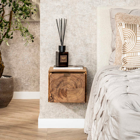Bedside Tables - Floating Bedside Table Acacia Wood Nova with 1 Drawer - 30x25x29 cm - Dimehouse