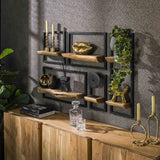 Wall shelves - Set of 5 wall shelves Viggo acacia wood metal - Dimehouse