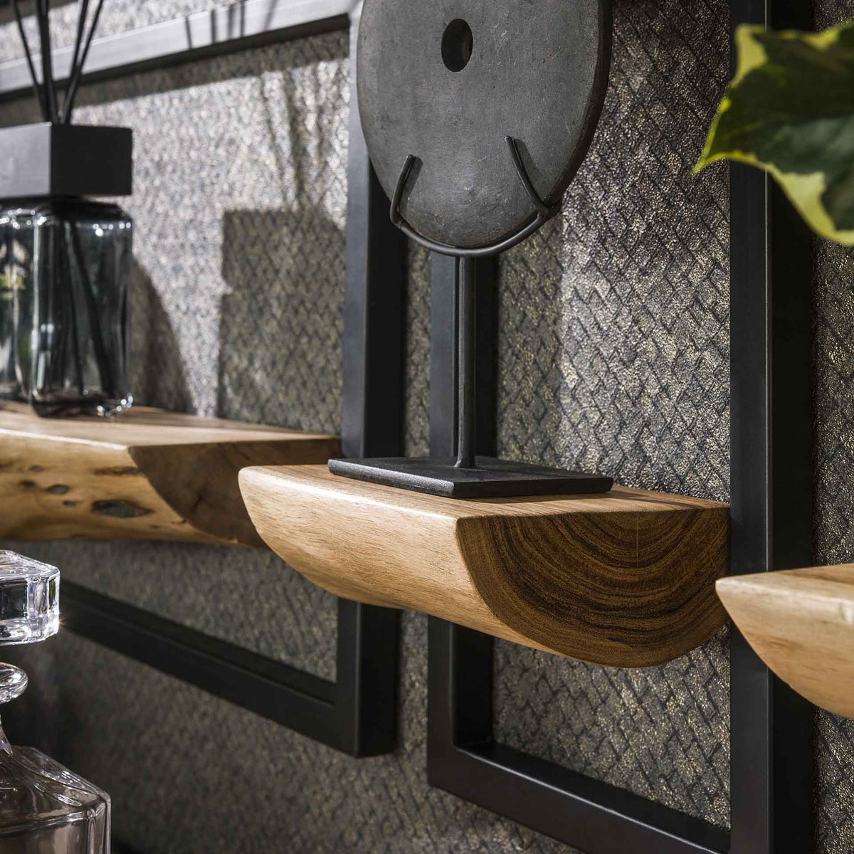Wall shelves - Set of 5 wall shelves Viggo acacia wood metal - Dimehouse