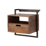 Bedside tables - Floating industrial bedside table Naomi Acacia wood open compartment Drift Brown - Dimehouse
