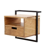 Bedside tables - Floating industrial bedside table Naomi Acacia wood open compartment - Dimehouse