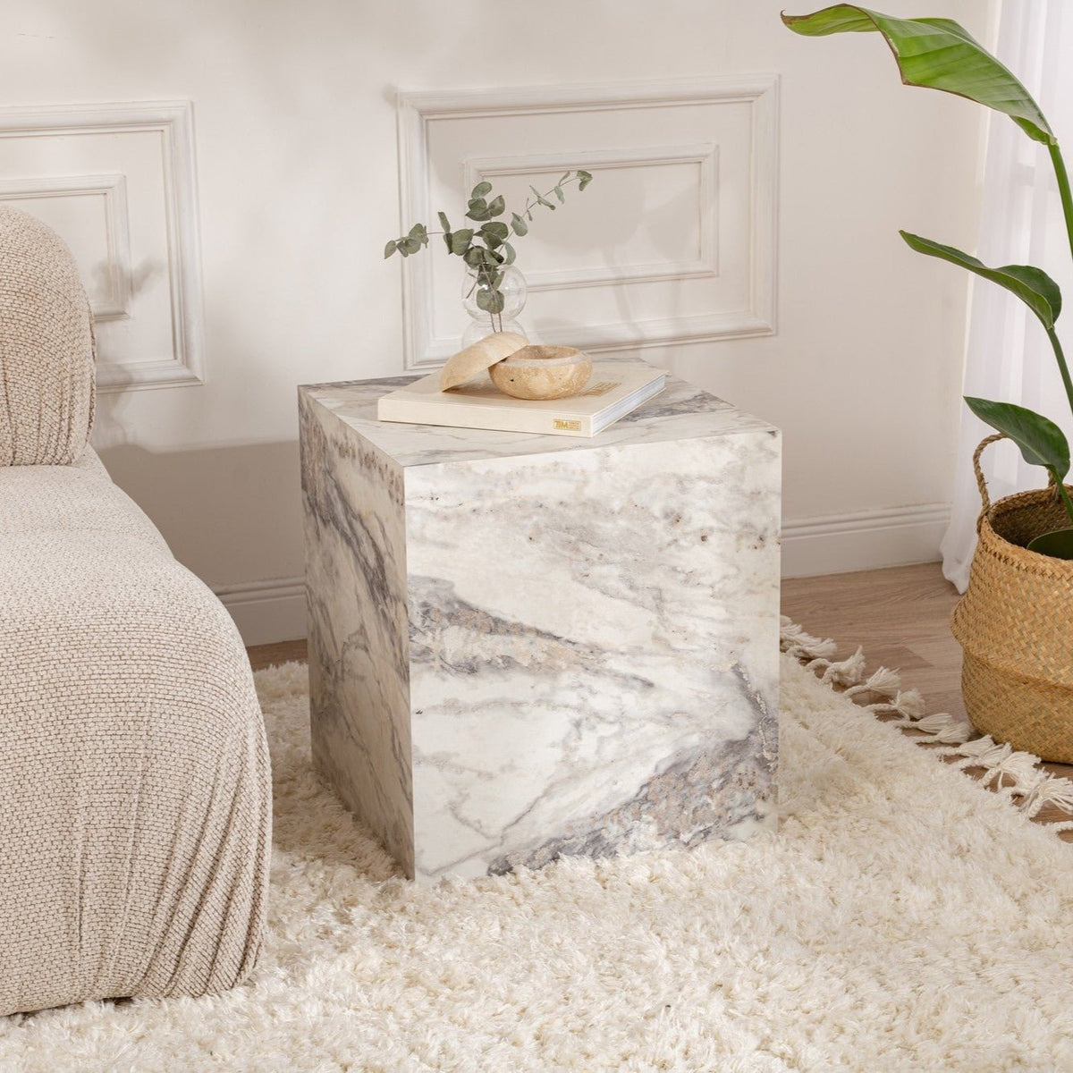 Side tables - Modern Side Table Kuub Square Marble Look - 45x45x50 cm - Dimehouse