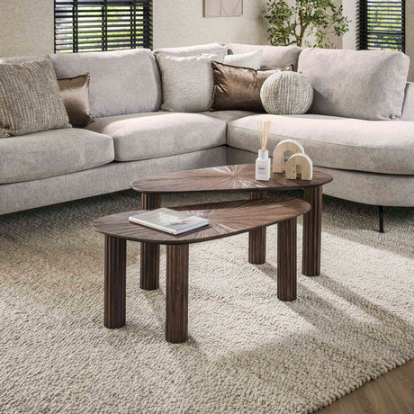 Coffee tables - Coffee table set of 2 Myla Organic Teak Wood Brown - Japandi - Dimehouse