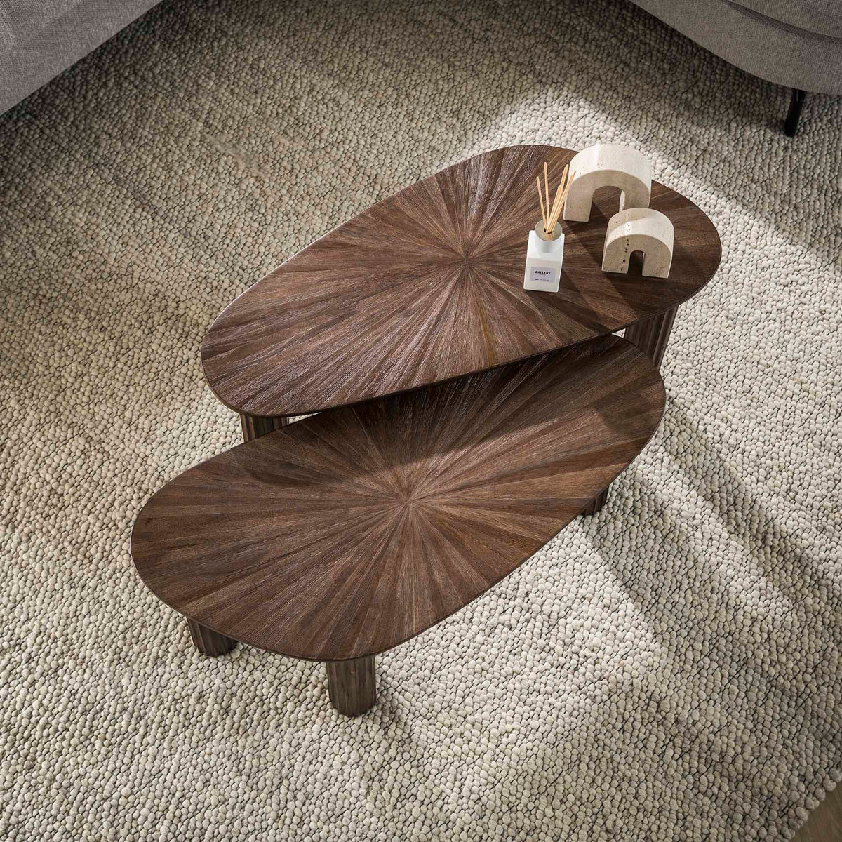 Coffee tables - Coffee table set of 2 Myla Organic Teak Wood Brown - Japandi - Dimehouse