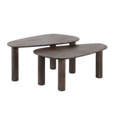Coffee tables - Coffee table set of 2 Myla Organic Teak Wood Brown - Japandi - Dimehouse
