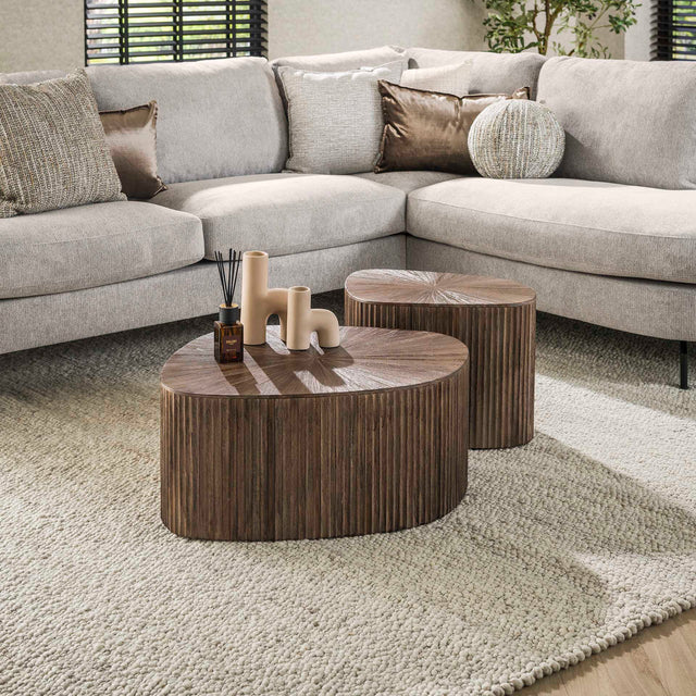 Coffee tables - Coffee table set of 2 Myla Square Teak Brown - Japandi - Dimehouse
