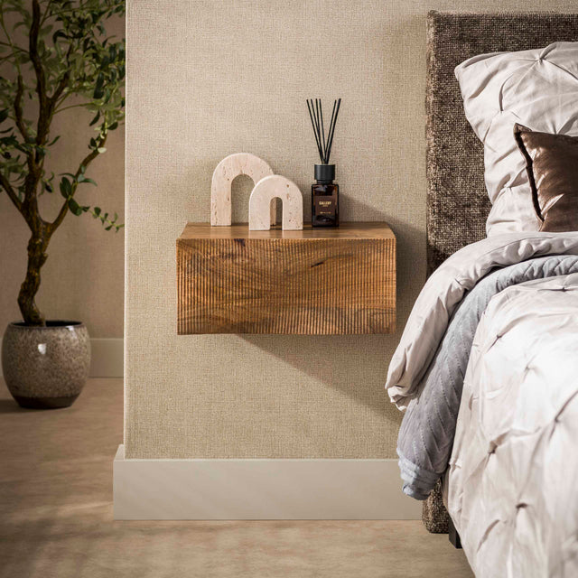Bedside table - Floating bedside table 1 drawer sand color Mango wood Oona - Dimehouse