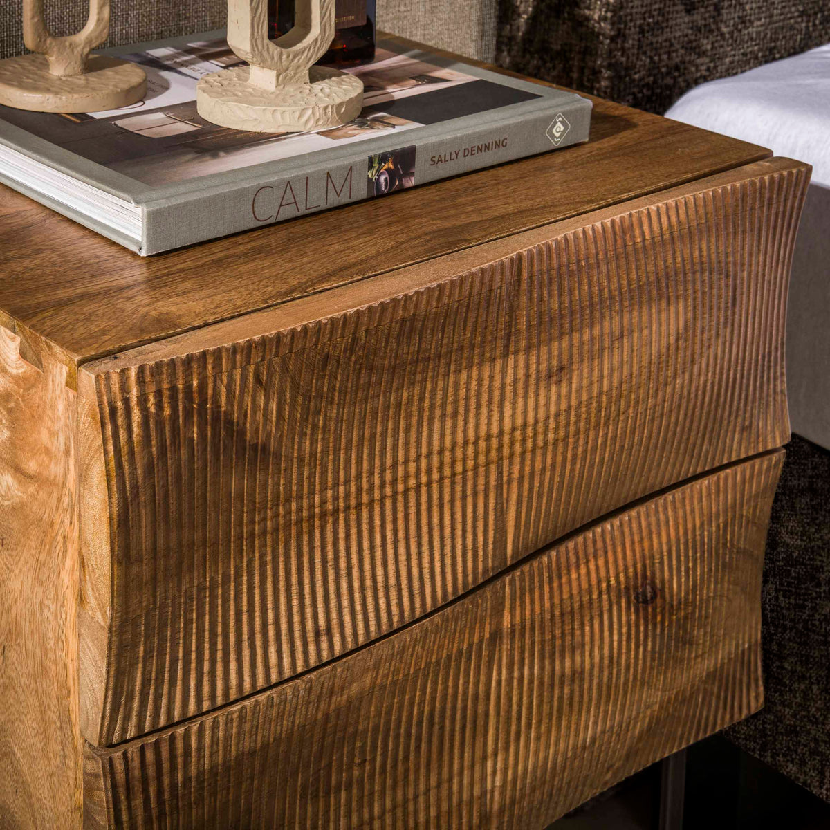 Bedside table - Bedside table 2 drawers sand color Mango wood Oona - Dimehouse