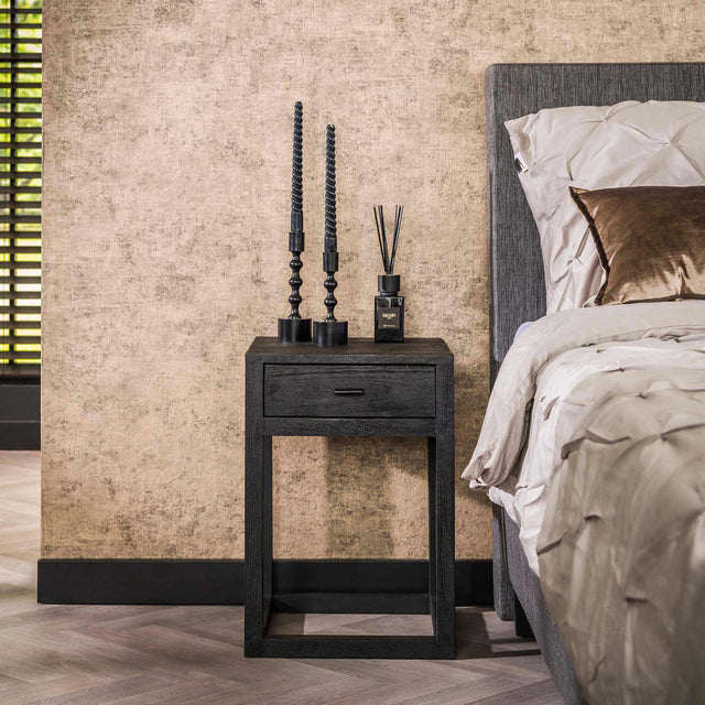 Bedside tables - Bedside table Black Acacia Wood Davey 1 Drawer - Dimehouse