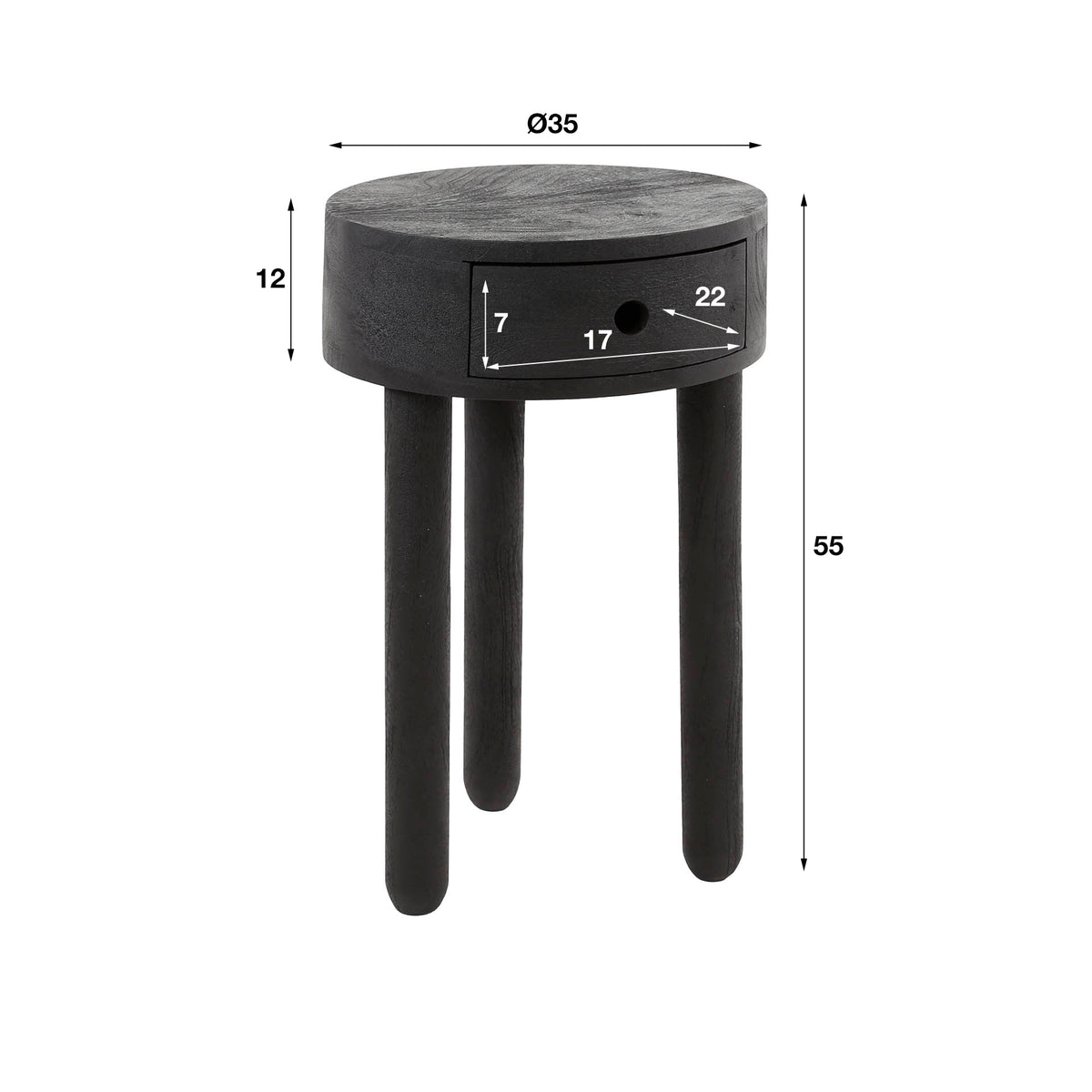 Bedside tables - Round Davey Bedside Table Black Acacia Wood 1 drawer - Dimehouse