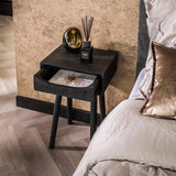 Bedside tables - Davey Bedside Table Black Acacia Wood with Drawer and Notch - Dimehouse
