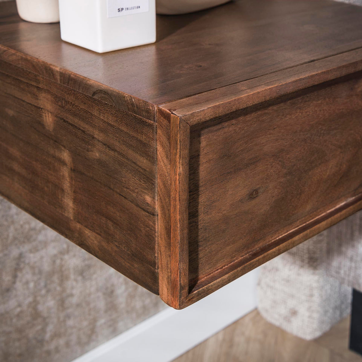Bedside Tables - Floating Bedside Table Lio Acacia Drift Brown - Dimehouse