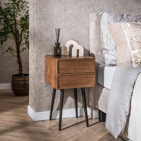 Bedside tables - Bedside table Lio Acacia Drift Brown 2 Drawers - Dimehouse
