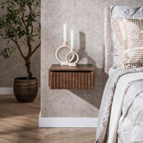Bedside tables - Floating bedside table Dex Acacia wood Drift brown 1 drawer - Dimehouse