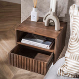 Bedside Tables - Floating Bedside Table Dex Acacia Wood Drift Brown 1 Drawer Open Compartment - Dimehouse