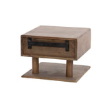 Bedside Tables - Floating Bedside Table Dex Acacia Wood Drift Brown 1 Drawer Open Shelf - Dimehouse