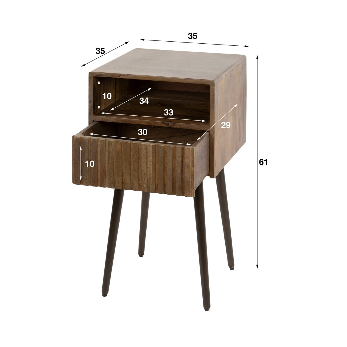 Bedside tables - Bedside table Oslo Acacia wood Drift Brown 1 Drawer - Dimehouse