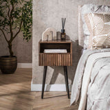 Bedside tables - Bedside table Oslo Acacia wood Drift Brown 1 Drawer - Dimehouse